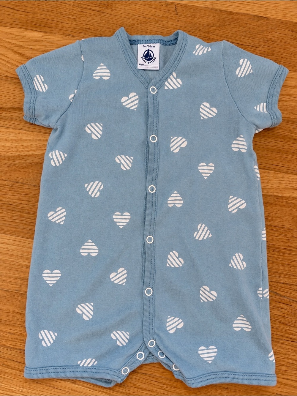 Petit Bateau Blue Heart Romper 3M 60cm
